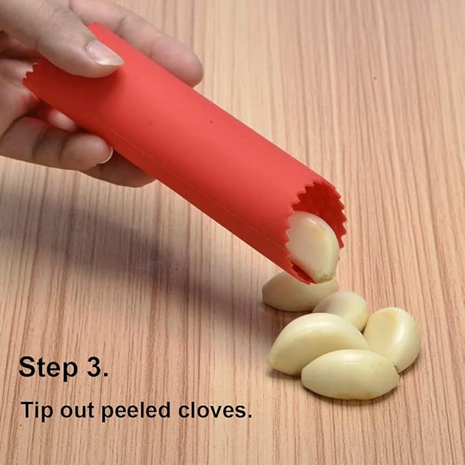 2 Set Silicone Garlic Peeler Easy Roller Tube Useful Garlic Odorfree Kitchen Tool (Red,Yellow)