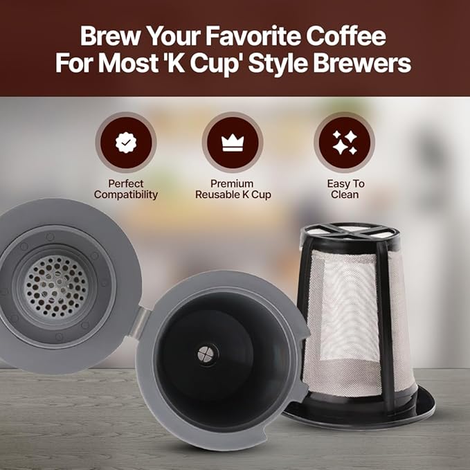 Reusable Filter Cups for Cuisinart Coffee Makers - Premium Refillable Coffee Cups Compatible with Cuisinart Single Serve Coffee Machines (2 Pack with 2 Mesh Filters)