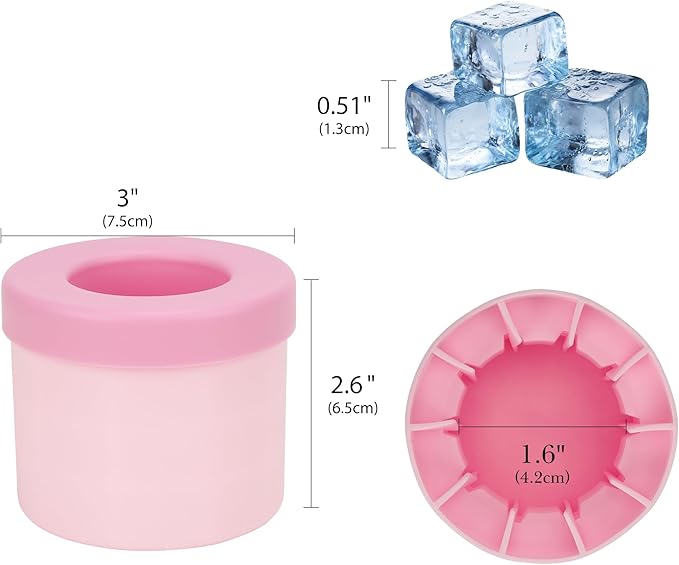 2 Pack Cylinder Silicone Ice Cube Molds, Easy-Release Ice Cube Trays for Cocktails, Whiskey, Coffee, Drinks, Portable Ice Bucket Maker Cup with Squeeze Design, 40 Pcs Ice Cubes Capacity (Pink)