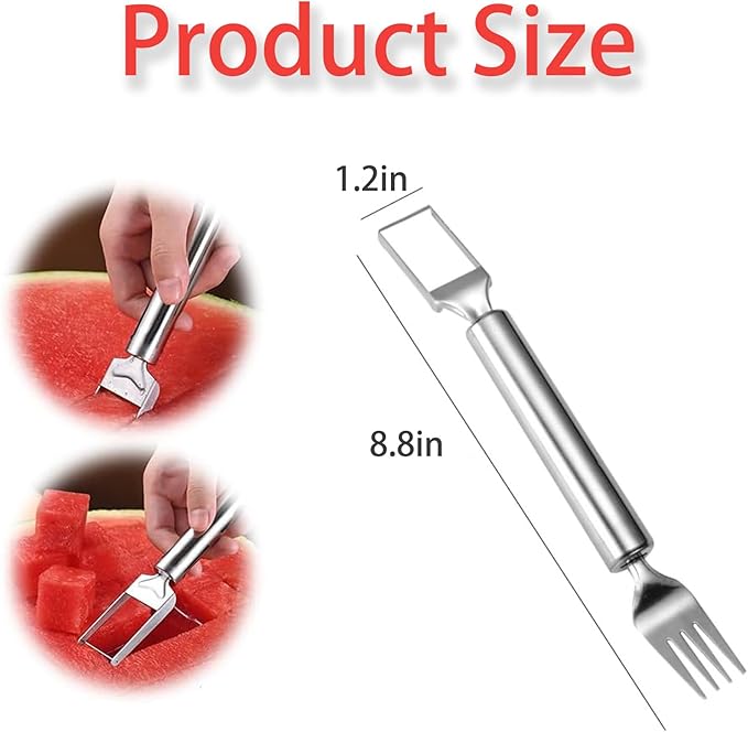 2-in-1 Stainless Steel Fruit Cutter, Watermelon Cutter, Stainless Steel Watermelon Fork Slicer, Watermelon Cutter Slicer Tool Fruit Forks Slicer Knife Kitchen Gadgets for Family Parties Camping (B)
