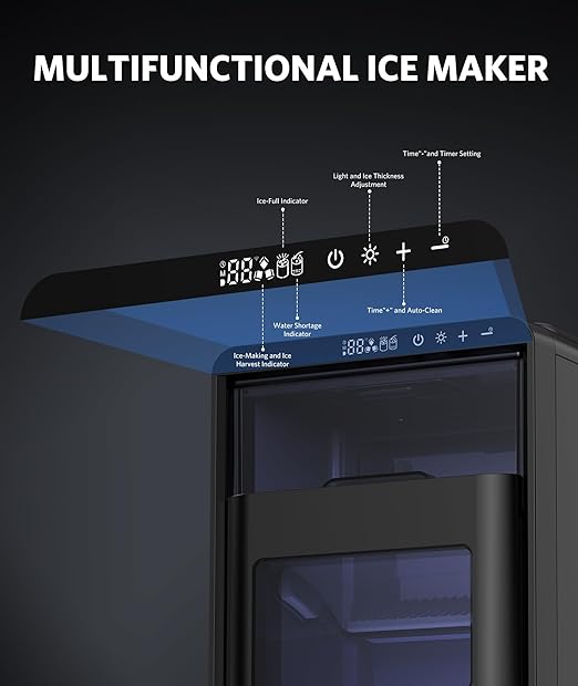 COWSAR Crescent Ice Maker Countertop, 16PCS Crystal Clear Ice in 12 Minutes, 27 Lbs/24H Portable Crescent Ice Machine with Self-Cleaning&Timer for Home/Office/Party, 3000PCS Per Day