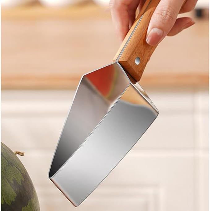 Triangle Watermelon Cutter – Stainless Steel Watermelon Slicer with Wooden Handle – Multi-Function Fruit Cutter Tool – Ideal for Watermelon, Pineapple, and Other Summer Fruits (4pcs)
