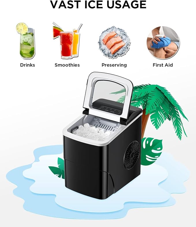 Ice Maker Machine for Countertop, 9 Bullet Ice Cubes Ready in 6 Minutes, 26lbs in 24Hrs Portable Ice Maker Machine Self-Cleaning, 2 Sizes of Bullet-Shaped Ice for Home Kitchen Office Bar Party