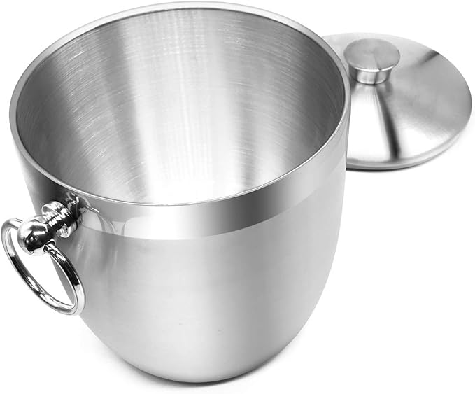 Fortune Candy Insulated Ice Bucket - Double Walled Stainless Steel Ice Bucket with Ice Tongs, Scoop, Lid, and Exclusive Handmade Nylon Holder - 2.8 L (Navy Blue)