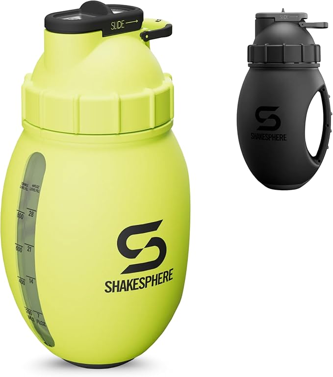 SHAKESPHERE Protein Shaker Bottle Jug 1.3L – Double Walled, Leak Proof Gym & Mixer Bottle, BPA-Free, Durable Design with Easy-Grip Handle, Silicone Base, and Clear Viewing Window – Fluorescent Yellow
