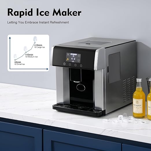 Nugget Ice Maker Countertop, Smart 2-in-1 Water Dispenser with Ice Maker with LCD Panel Self Dispensing Nugget Ice Maker Self-Cleaning 33LBS/24H Crushed Chewable Ice for Home Kitchen Office