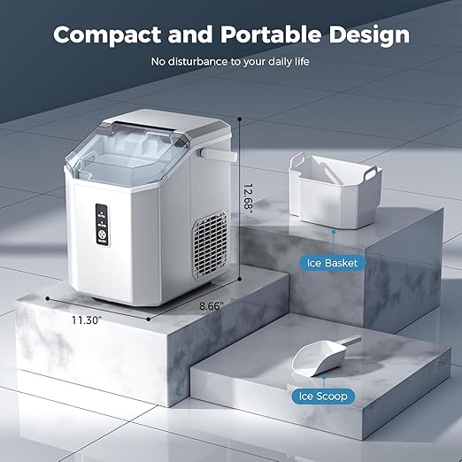 Antarctic Star Nugget Ice Maker Countertop, Chewable Pellet Ice Machine with Self Cleaning Function, Pebble Portable Ice Maker with Ice Scoop for Home Kitchen Office (White)