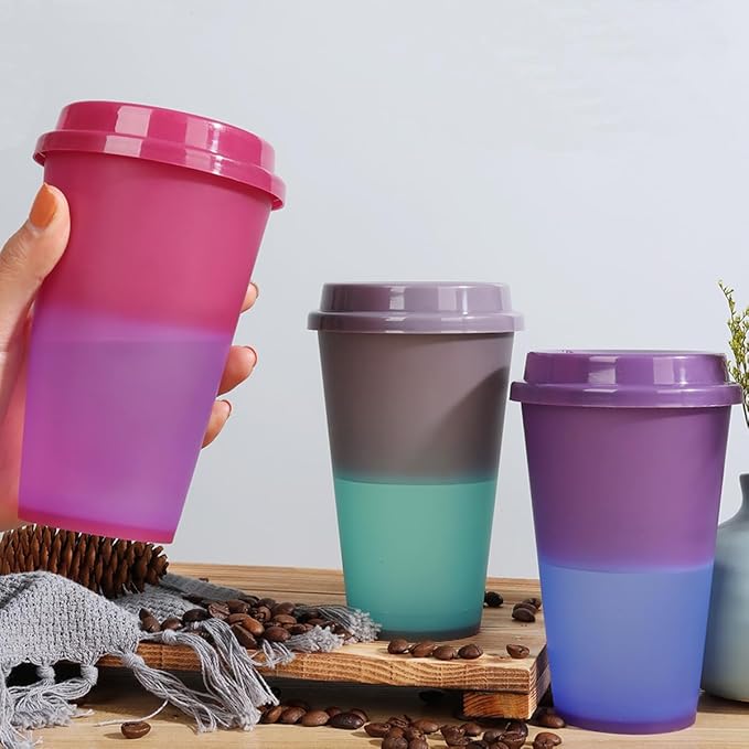 Color Changing Coffee Cups, 16oz Reusable Coffee Cups with Lids, 12 Pack Hot Coffee Tumbler for Adult Party Favors, Leak-Proof, BPA-free, and Safe for Dishwashers