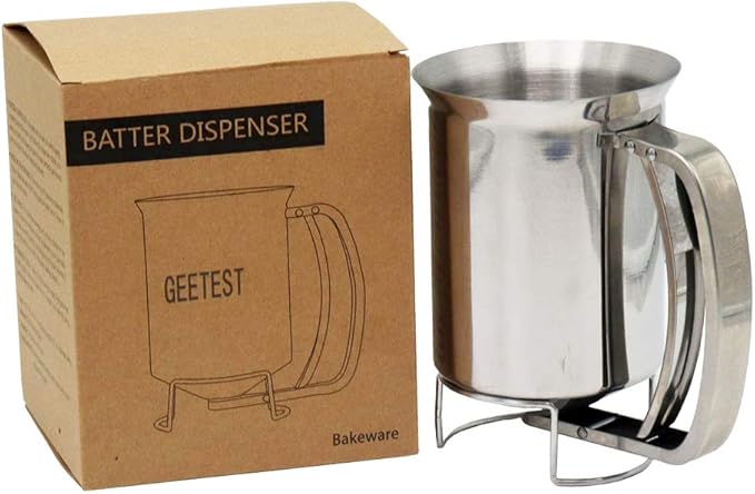 800ml Stainless Steel Pancake Batter Dispenser - Great for Baking,Cupcakes,Muffins-Cooking Crepes,Waffles- Easyflow Spout -Measuring Gauge in Mls and cups