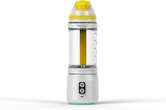 Portable Blender, Anti-Jamming 300 Watt for Shakes and Smoothies, 24oz Travel Blender USB Rechargeable, BPA Free Sporty bottle with a Travel Lid.(White Base Yellow Lid)