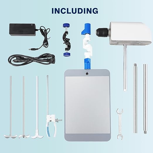 Electric Overhead Stirrer Max.40L, 100-2000rpm, 3 Stainless Steel Stirring Rods, 50000mPa.s, LCD Heavy Duty Powerful Digital Lab Mixer, Time and Speed Adjustable (Stand Included, 100-240V)