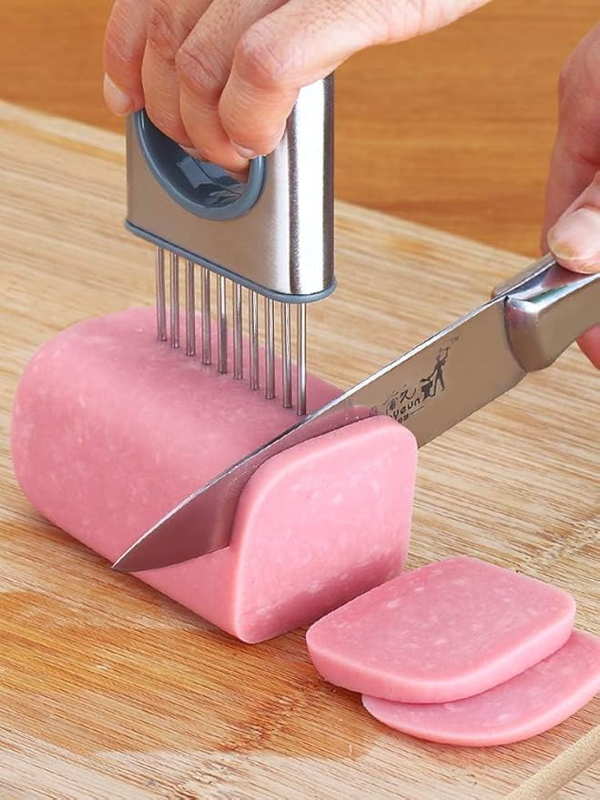 Lemon slicer fruit splitter onion cut stainless steel ultra-thin household cutting vegetables auxiliary tools kitchen accessorie (Silver)