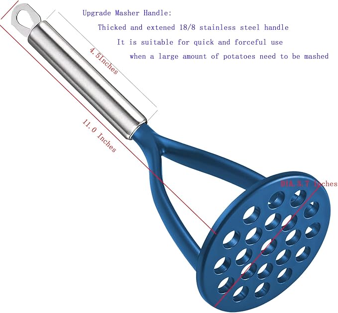TENTA KITCHEN Good Grips Nylon Potato Solid Masher Ricer Press Blender Crusher for Non-Stick Cookware With Heat Resistant Stay Cool Stainless Steel Handle-Blue