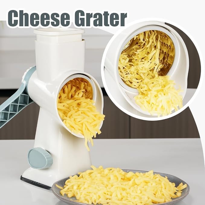KEOUKE Rotary Cheese Grater Pro 6 in 1 - Shredder Crinkle Slicer Grinder Ice Shaver, Stable Suction, Time-saving Easy Use & Clean, Safe Morden Kitchen Tool for Cheese, Vegetable, Nuts, Chocolate