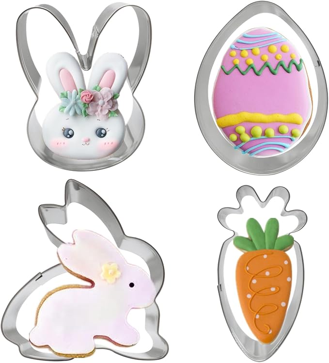 Easter Cookie Cutters, 4pcs Holiday Themed Cutter Carrot Egg Bunny Rabbite Cookie Cutter, Stainless Steel Biscuit Cutters