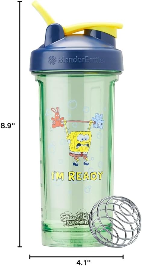BlenderBottle Spongebob Shaker Bottle Pro Series Perfect for Protein Shakes and Pre Workout, 28-Ounce, Blue, Im Ready!