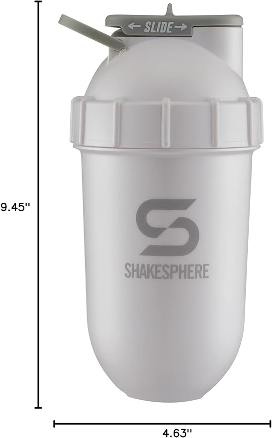 SHAKESPHERE Shaker Bottle - 24oz Leak Proof Protein Shaker Bottle for Pre Workout, Smoothie, and Powder Drink Mixes, No-Blade Mixer for Gym, BPA-Free, Easy Clean & Easy to Carry (Pearl White)