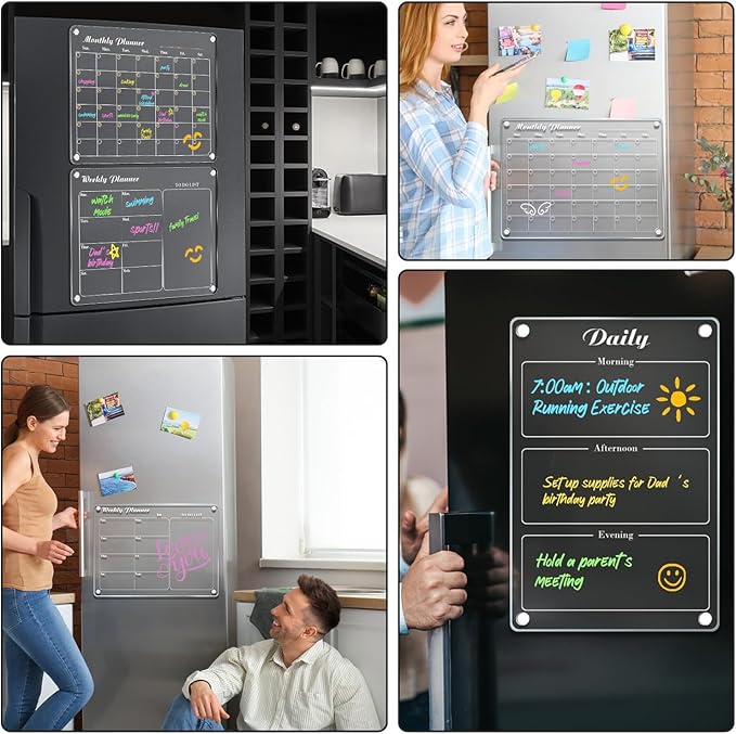DIYMAG Planning Pads 3Pack Acrylic Magnetic Dry Erase board for Fridge,15"x11" Set Magnetics Weekly Monthly Wall Planners Board for Refrigerator with 6 Colors Markers