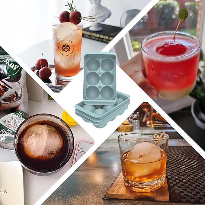 Large Ice Ball Maker Mold, 1.9" Round Ice Cube Mold for Whiskey Bourbon Cocktail, 6 Balls, Sphere Ice Mold, Big Ice Cube Tray with Container and Tongs, Easy to Fill & Release