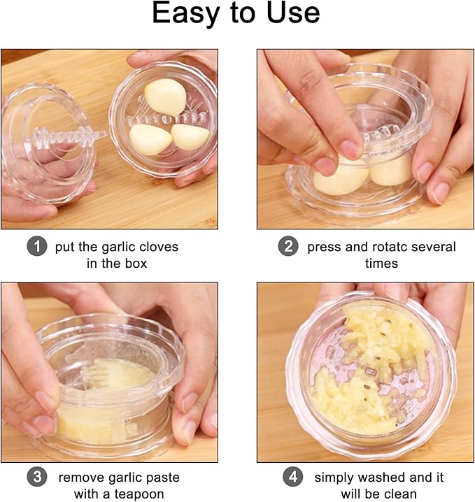 Transparent Garlic Twist Press Non-Slip Mincer and Peeler, Kitchen Gadget Press for Mincing Garlic, Onions, Gingers, Fruits, and Salad