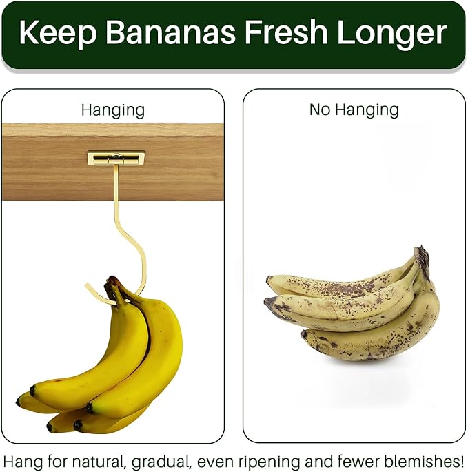 bussdis Under Cabinet Banana Hook Adhesive: Foldable Banana Hanger, Gold Metal Banana Holder for Kitchen & RV, Space-Saving Design, Folding with Magnets When Not in Use, Keep Bananas Fresh