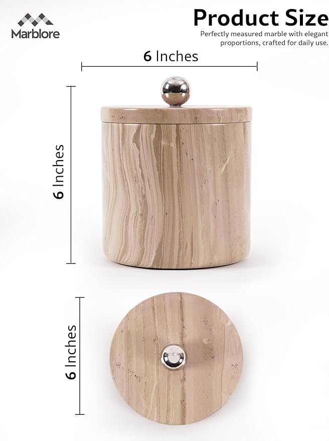 Ice Bucket Marble with Lid 6 Inch Natural Brown Stone Wine & Champagne Chiller Small Ice Container for Parties Drink Cooler for Home Bar And Earth Day Decoration