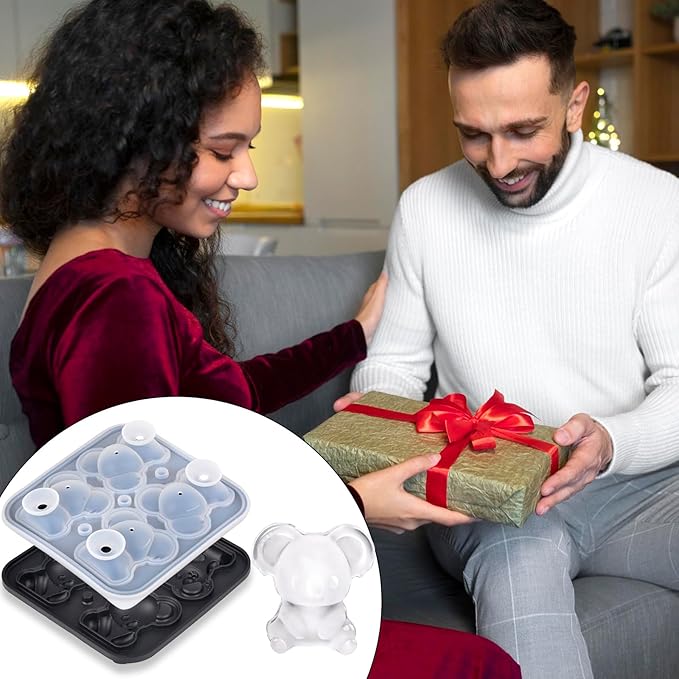 Koala Ice Cube Tray Mold - 3D Koala Shape Ice Cube Trays, Cute Ice Cube Molds for Whiskey Bourbon, 4-Hole Large Fun Shapes Ice Cube Trays, Funny Koala Gifts for Koala Animal Lovers Women Men