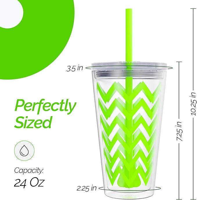 Copco Minimus 24oz Double Wall Insulated Tumbler with Removable Straw - BPA-Free Tritan Plastic, Leak-Proof Quarter-Turn Lid, Dishwasher Safe Travel Mug for Cold Beverages On-the-Go (Lime Green)