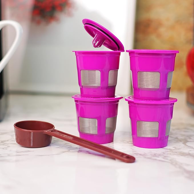 Cafe Fill 4-Pack 1-Stream Reusable Refillable Coffee Pod Filter Capsules Plus Coffee Scoop by Perfect Pod - Compatible with Keurig and Select Single Serve Coffee Makers, Replacement for K Cups