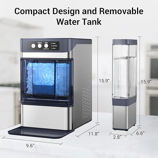 Nugget Ice Maker Countertop 44 Lbs/24h, Chewable Nugget Ice Machine with Side Water Tank, Ready in 5-10 Mins, Self-Cleaning Pellet Ice Machine,Stainless Steel,Scoop Included