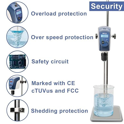 ONiLAB Electric Overhead Stirrer, LCD Digital Overhead Stirrer Mixer with Stirring Rod and Stand,Powerful 20L ,10000 mPas , 50~2200RPM (Stand Included), Dark Blue