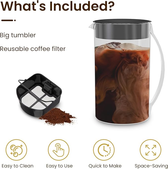3-in-1 Coffee and Tea Machine Brewing System with 2.5 Quart Pitcher, Iced Tea Maker and Iced Coffee Maker, Strength Selector, Perfect For Tea, Coffee, Lattes, Lemonade
