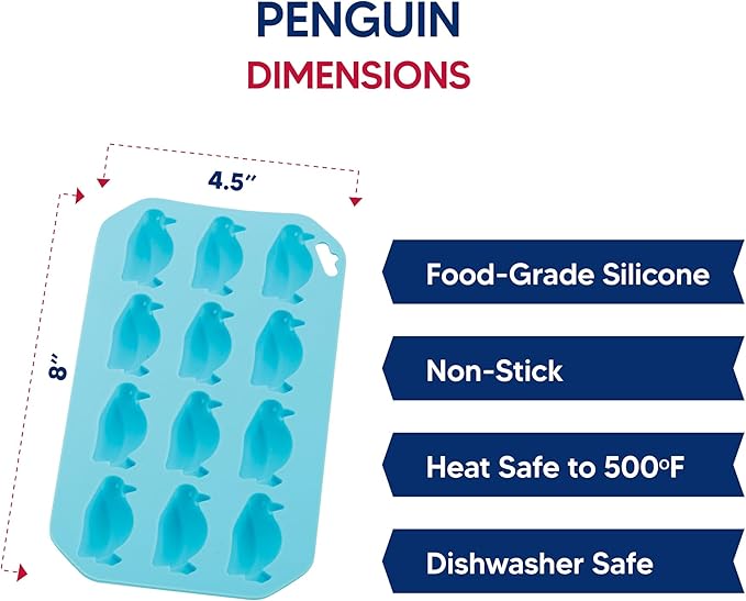 HIC Kitchen Silicone Penguin Ice Tray, Non-Stick, Makes 12 Penguins