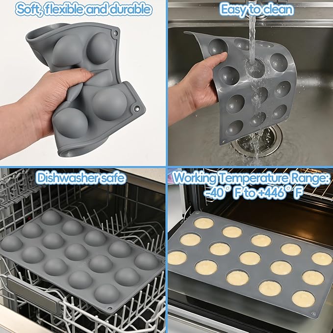 Semi Sphere Silicone Mold, 2 Pcs Silicone Sphere Chocolate Mold 30 Cavity Small Half Ball Molds for Chocolate Truffles, Candy, Ice Cubes, Jelly, Jello, Cake Decorations, Dome Mousse