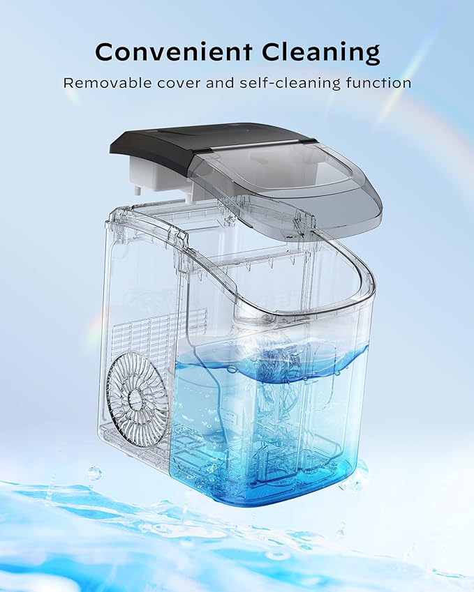 Nugget Ice Maker Countertop, Silonn Chewable Pellet Ice Machine with Self Cleaning Function, Pebble Portable Ice Maker with Ice Scoop for Home Kitchen Office, Black
