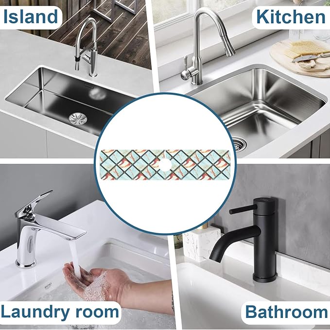 Rendering Marble Kitchen Sink Splash Guard Faucet Mat Blue Wall Tiles Super Absorbent Fast Drying Mat Sink Splash Guard Behind Faucet for Kitchen Bathroom, 23.5"x5.5"
