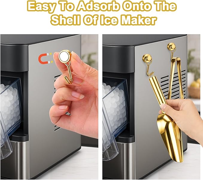 Stainless Steel Ice Scoop for Freezer with Magnetic Hook - Ice Scoop for GE Profile Opal 2.0 Nugget Ice Maker, for Kitchen Bar Party Accessories (6OZ- Gold)
