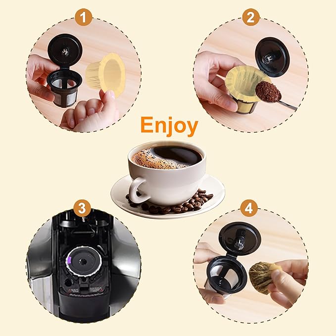 Haetyly 2 Pack Reusable K Cups with 100 Count Natural Paper Filters,Compatible with Keurig Single Serve 1.0 and 2.0, Fits All Reusable K Cup Coffee Pods