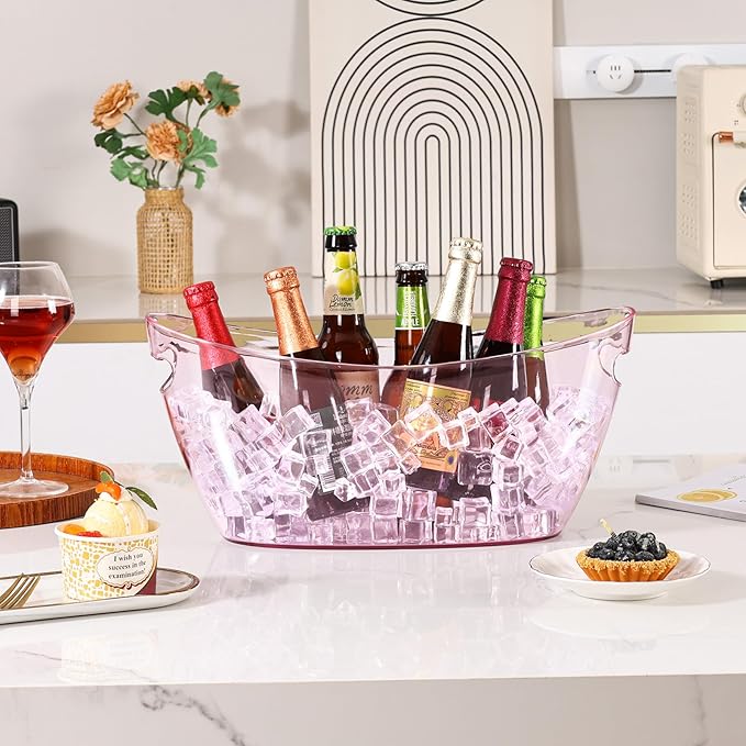 Ice Bucket 2 PCS, Ice Buckets for Parties, Mimosa Bar Supplies Beverage Tub for Valentine's Day Champagne Beer Sparkling Wine Cocktails(5.5L)Extra Large Model (pink) 16.5 * 7.3 * 6.8inch