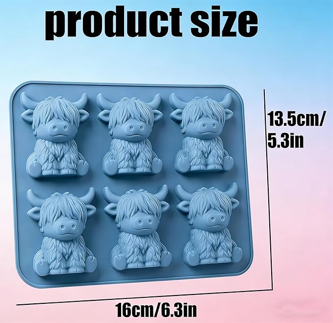 Mini Highland Cow Ice Cube Mold,Funny 3D Highland Cow Ice Cube Tray,Cute Animal Silicone Molds for Whiskey,Cocktails, Beer & Drinks, Novelty Cow Easter Molds Perfect Gifts for Friends(6-Cavity)