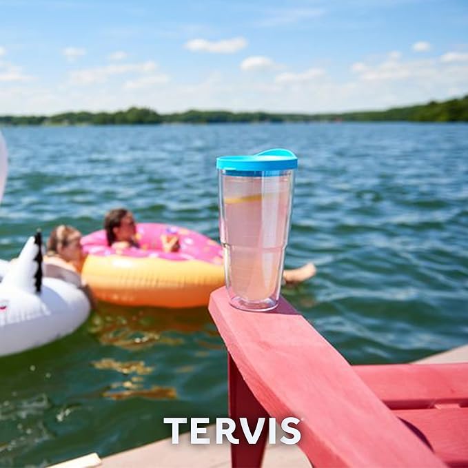Tervis Clear & Colorful Lidded Made in USA Double Walled Insulated Tumbler Travel Cup Keeps Drinks Cold & Hot, 24oz, White Lid
