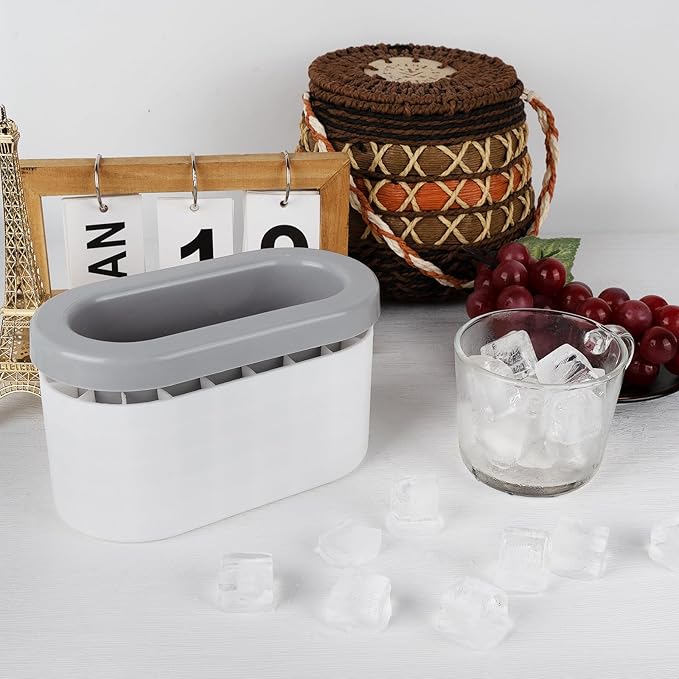 LUEXBOX Cylinder Ice Cube Mold Ice Trays, Silicone Ice Bucket, Portable Ice Cube Maker, Press-Type Easy-Release Ice Cup (Grey Large)