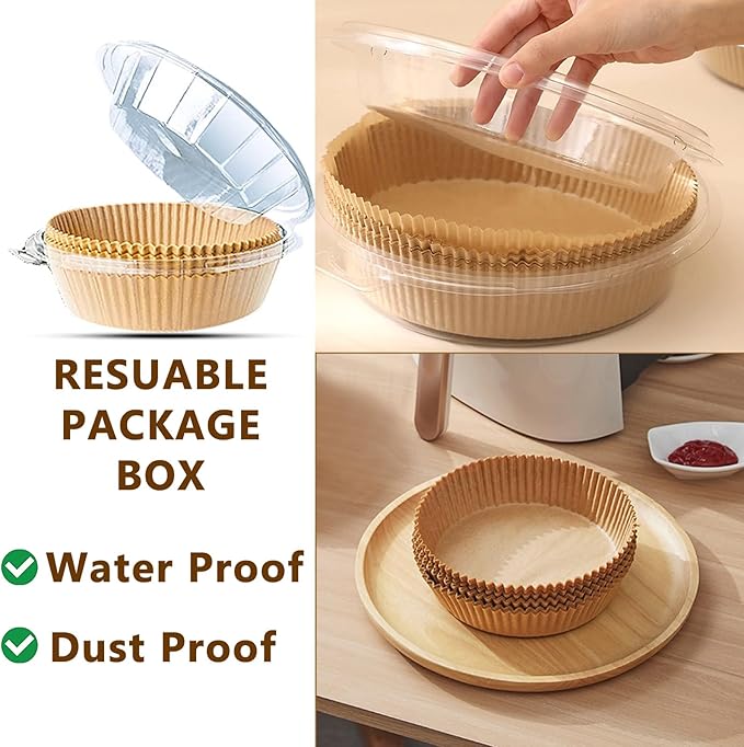 200pcs Air Fryer Disposable Paper Liner, Non-Stick Disposable Air Fryer Parchment Paper Liners, Baking Paper for Air Fryer Oil-Proof, Water-Proof, Food Grade Parchment(6.3" in Bottom, 8" on top)