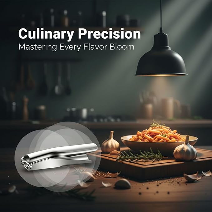 304 Stainless Steel Garlic Press, Labor-Saving Lever with Dense Holes, Easy to Clean Garlic Crusher, Ergonomic Handle for Home Kitchen