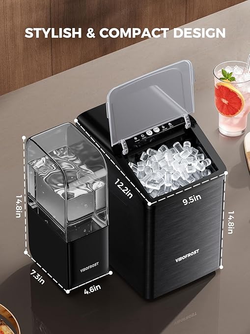 VIBOFROST Nugget Ice Makers Countertop with 1.32 Gallon Tank, 40 lbs/24H, Chewable Sonic Ice, Pellet Ice Machine with Auto Descaling System, Scoop Included, Stainless Steel