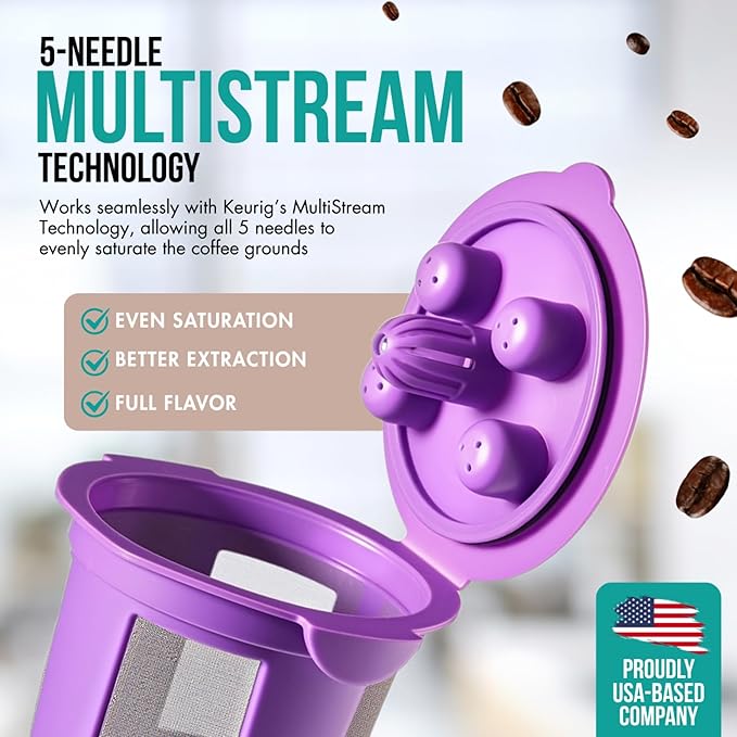 4 Reusable K Cups for Keurig Supreme, K-Supreme Plus, K Slim, K-Classic by PureHQ - Refillable Kcup for Keurig Coffee Maker - MultiStream Coffee Pods Filter