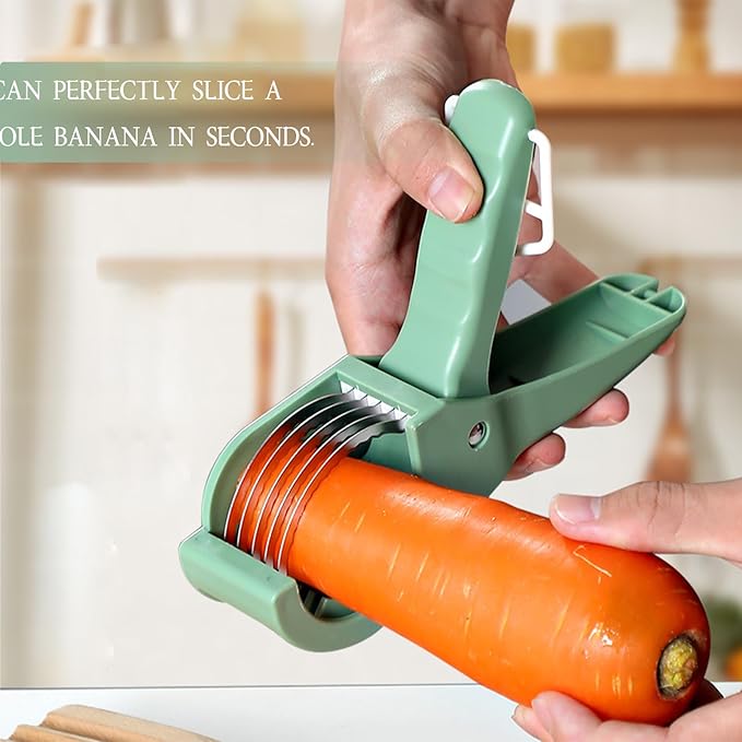 Food Manual Slicer,Grape Cutter,Multifunctional Banana Slicer And Vegetable Cutter,Stainless Steel Slicers Cutter With Abs Handle,For Banana Sausages,Cucumbers,Strawberries,Grape(Green)