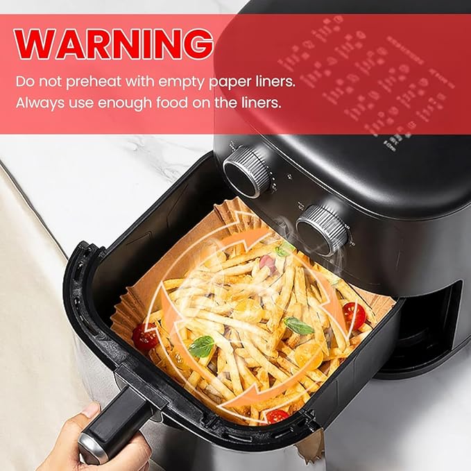 125Pcs Air Fryer Paper Liners, 6.5" Square Air Fryer Liners Disposable, Heavy-Duty Parchment Paper for 3-5 QT Airfryer Basket, Non-Stick & Grease-Proof Baking Liner for Oven Pan
