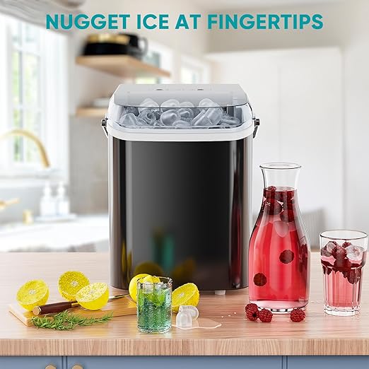Ice Maker, Portable Countertop Icemaker Machine, Self Cleaning Quiet 2 Sizes Bullet Cubes Makers, 9 Cubes in 6 Mins, 26.5lbs/24Hrs with Ice Scoop, Basket and Handle for Home Kitchen Party