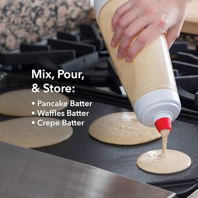Pancake Batter Dispenser, Pancake Mix Dispenser with BlenderBall for Pancakes, Crepes, Waffle, Muffins, Qatayef, Cupcakes, and more (1 pack)